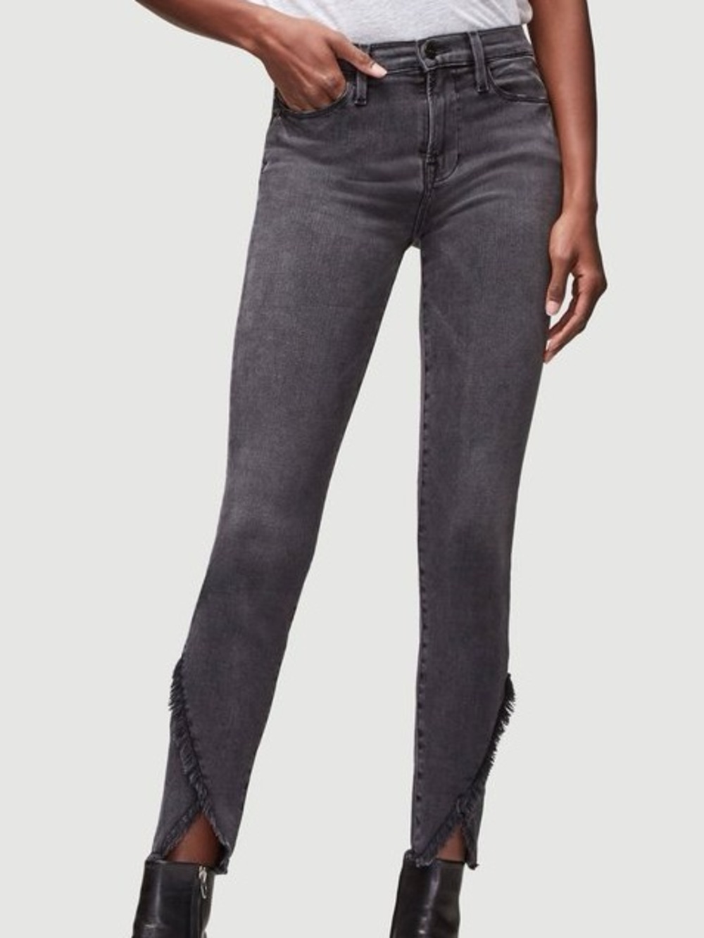 FRAME Le High Skinny Asymmetrical Raw Hem Jeans Quinby Black Wash Size 27